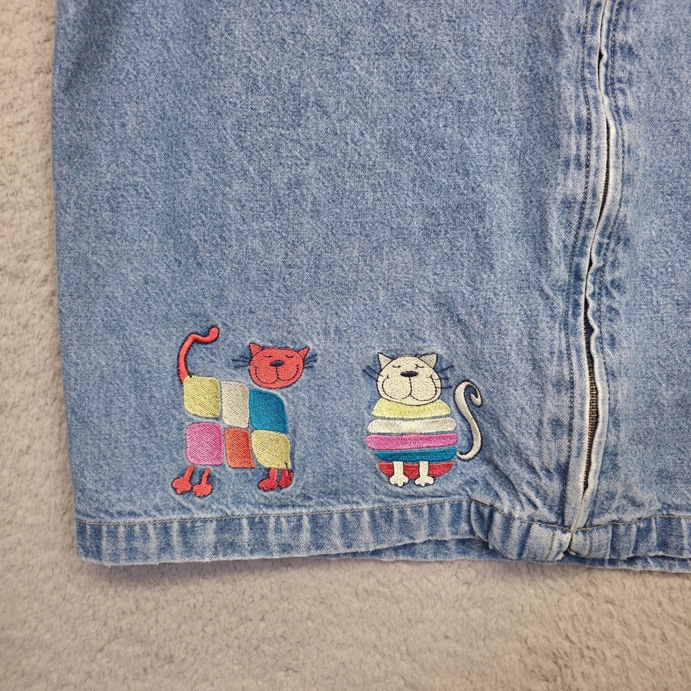 Christopher Banks Top Womens M Blue Denim Cat Lady Medium Wash Embroidered - Picture 4 of 14
